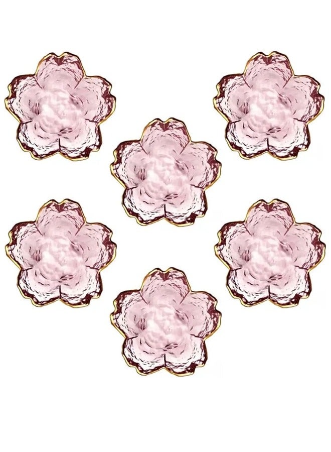 Pink Cherry Blossom Shaped Dip Bowls，Dessert Bowls, Mini Crystal Bowl, Small Glass Bowls, Dipping Bowls, Soy Sauce Dish,Snack Dish,Serving Dishes, Set of 6 - Image 1