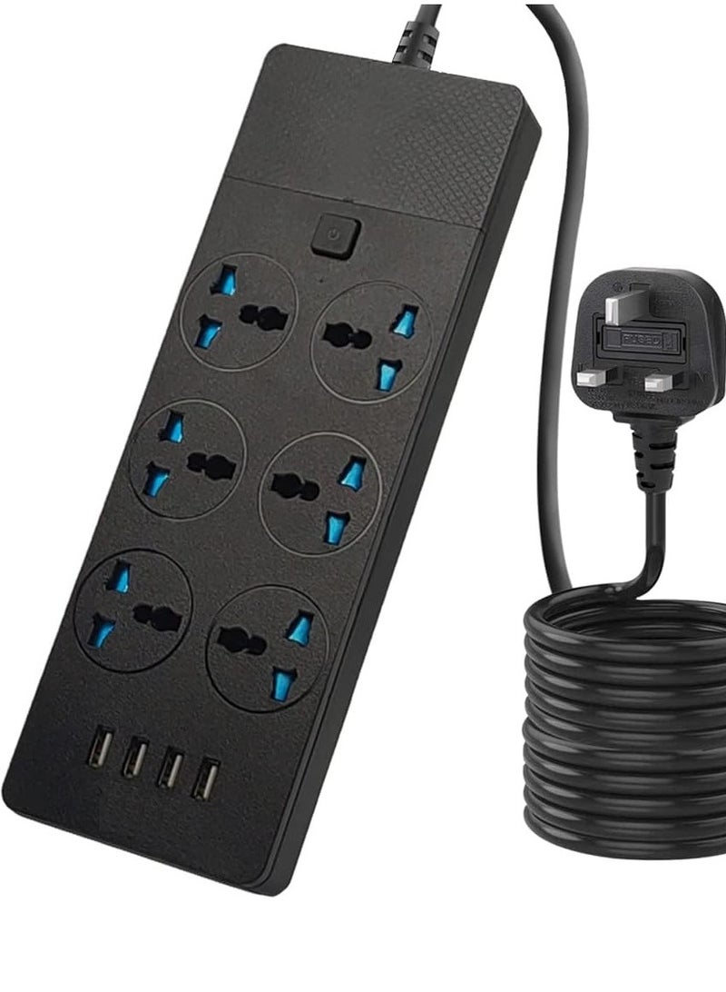  ترانسبيد سلك تمديد لشريط الطاقة من  ترانسبيد مع 6 منافذ محول قابس عالمي مع 4 منافذ USB مقبس شحن واقي عرام مع سلك تمديد جريء 2 متر (أسود) - Image 1