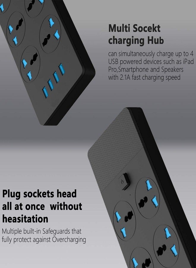  ترانسبيد سلك تمديد لشريط الطاقة من  ترانسبيد مع 6 منافذ محول قابس عالمي مع 4 منافذ USB مقبس شحن واقي عرام مع سلك تمديد جريء 2 متر (أسود) - Image 3