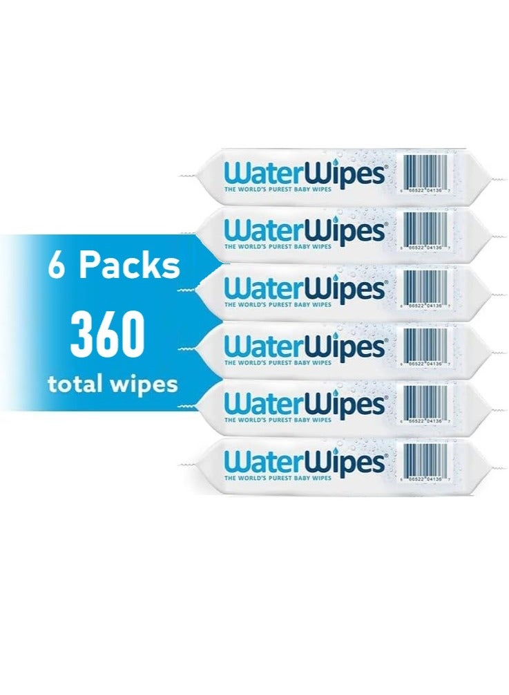 WaterWipes Pack of 6 Water Wipes With 99.9% Water And A Drop of Fruit Extract - 6x60 Wipes - Image 1