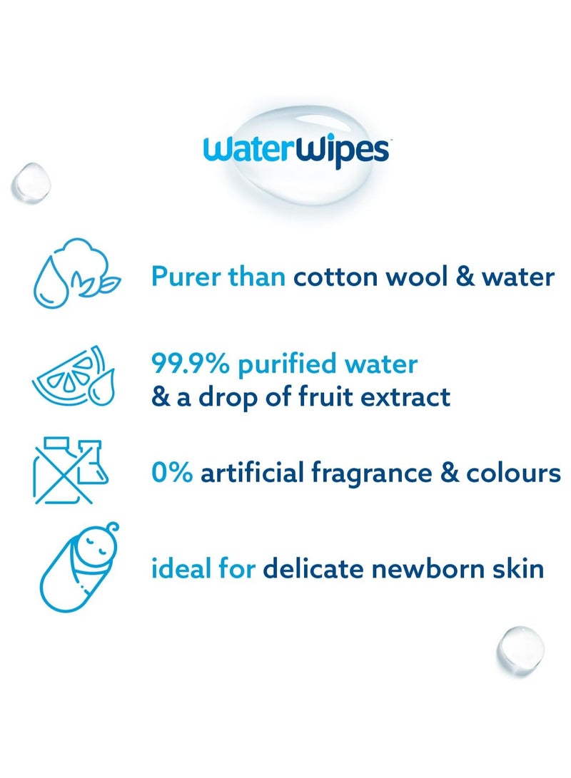 WaterWipes Pack of 6 Water Wipes With 99.9% Water And A Drop of Fruit Extract - 6x60 Wipes - Image 3