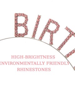 Generic Birthday Party Rhinestone Alphabet Birthday Hair Hoop, GirL's Birthday GirL Headband Headdress, Crown Crystal With Diamond (Pink)  - Image 4