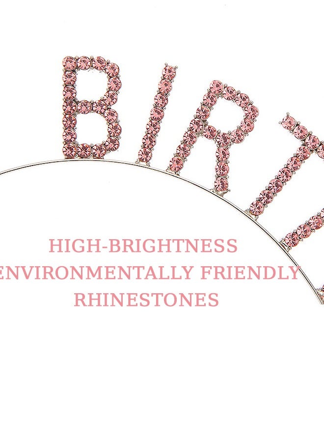 Birthday Party Rhinestone Alphabet Birthday Hair Hoop, GirL's Birthday GirL Headband Headdress, Crown Crystal With Diamond (Pink)  - Image 4