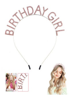 Generic Birthday Party Rhinestone Alphabet Birthday Hair Hoop, GirL's Birthday GirL Headband Headdress, Crown Crystal With Diamond (Pink)  - Image 1