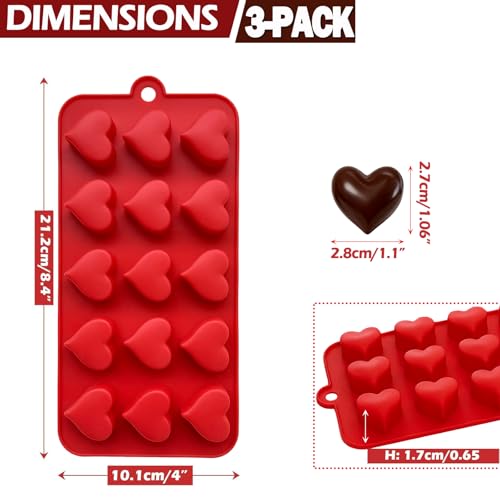 ZINDIACINE 3-Pack Heart Molds Silicone, Mini Heart Shape Chocolate Candy Molds for Baking, Non-stick Valentine's Day Silicone Heart Mold for Cakes Candies Soap Ice Cube Jelly Gummy - Image 3