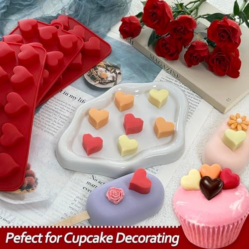 ZINDIACINE 3-Pack Heart Molds Silicone, Mini Heart Shape Chocolate Candy Molds for Baking, Non-stick Valentine's Day Silicone Heart Mold for Cakes Candies Soap Ice Cube Jelly Gummy - Image 5