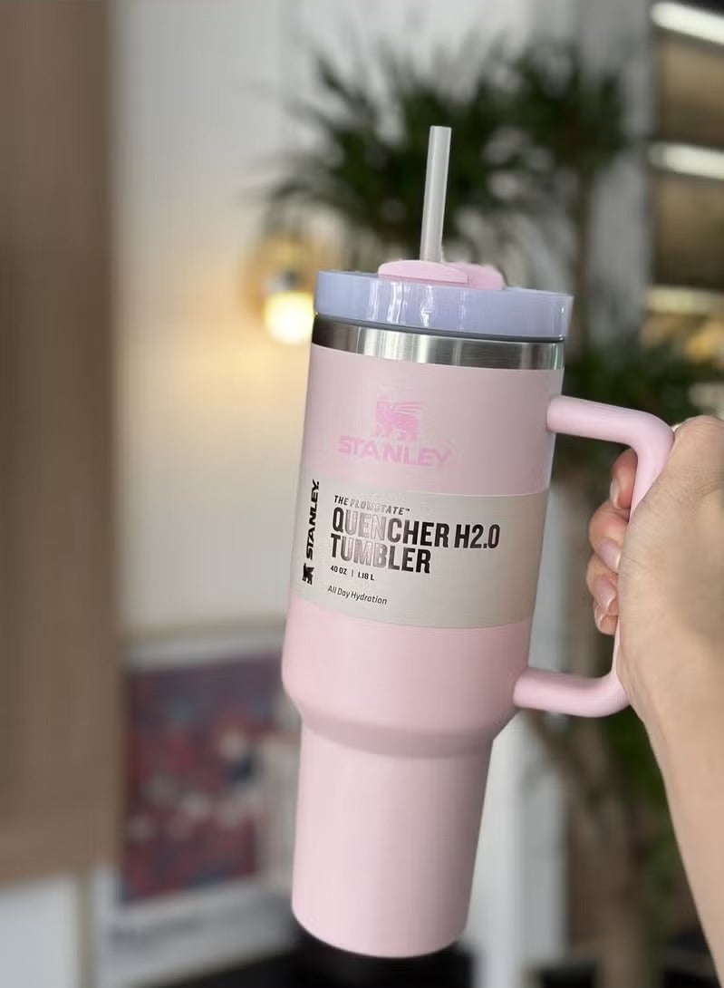 Stanley 40oz Quencher H20 Flowstate Stainless Steel Vacuum Insulated Tumbler with Lid and Straw for Water, Iced Tea or Coffee, Smoothie and More, Cream (Pink) - Image 1