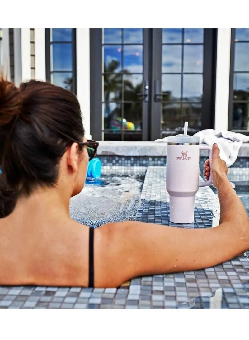 Stanley 40oz Quencher H20 Flowstate Stainless Steel Vacuum Insulated Tumbler with Lid and Straw for Water, Iced Tea or Coffee, Smoothie and More, Cream (Pink) - Image 4