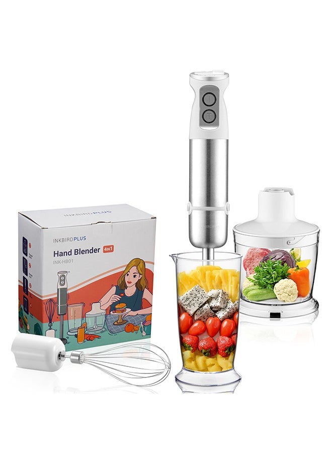 INKBIRD Hand Blender 4-in-1 Stainless Steel Stem with Chopper and Whisk 6-Speed Immersion Stick Blender 500W Food Grinder Container Smoothie Maker for Infant Puree Meat Vegetable Egg Sauces