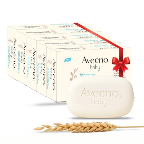 Aveeno Baby Daily Moisture Cleansing Bar 75g (Pack of 5) | With natural Oatmeal, Glycerin and Shea Butter | Co-created with Pediatricians and Dermatologists for newborn sensitive skin | pH balanced, free of soap, parabens sulfates and phthalates - Image 1