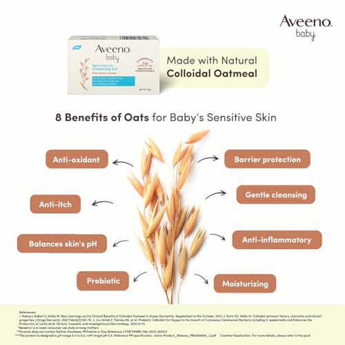 Aveeno Baby Daily Moisture Cleansing Bar 75g (Pack of 5) | With natural Oatmeal, Glycerin and Shea Butter | Co-created with Pediatricians and Dermatologists for newborn sensitive skin | pH balanced, free of soap, parabens sulfates and phthalates - Image 5