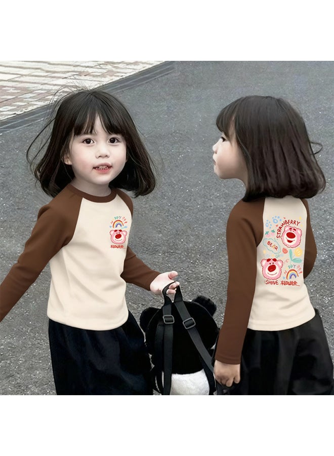 Girls' Thermal Base Layer Top Children's Stylish Spliced Top Autumn And Winter Versatile Long-sleeve T-shirt Children's Clothing