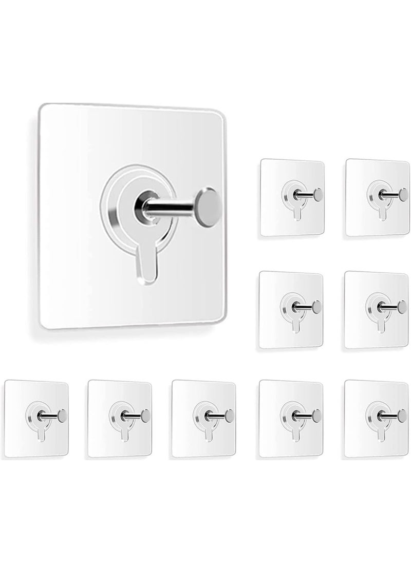 Generic SelfAdhesive Strong Wall Mount Hook for Hanging Stainless Steel Heavy Duty Square Base Set of 10 Clear Glass Adhesive HooksNo Drill Nail for Photo Frame Holding and Hanging Any Things  - Image 1