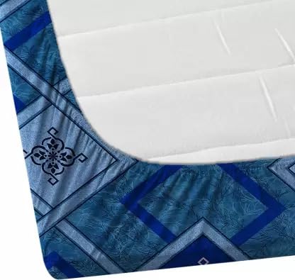 DECORUM 144 TC Fitted Elastic Printed Bedsheet with 2 Pillow Cover (Blue Zigzag) - Image 4