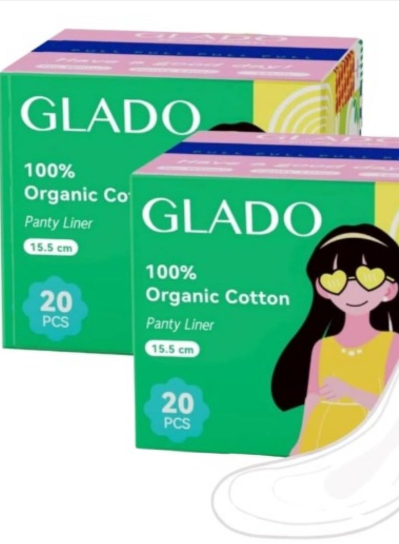 Glado 100% Organic Cotton Panty Liner for School Girls & Teens, 40Pcs (15.5cm) - Image 1