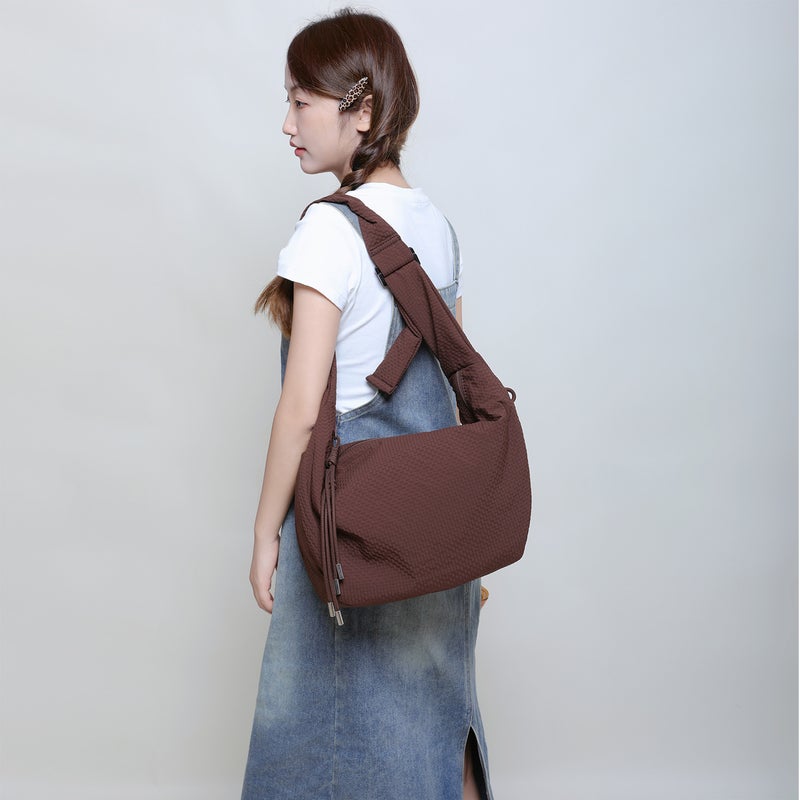 Waffle Canvas Tote Bag, Solid Color, Large Capacity, Women's Nylon Crossbody - Image 4