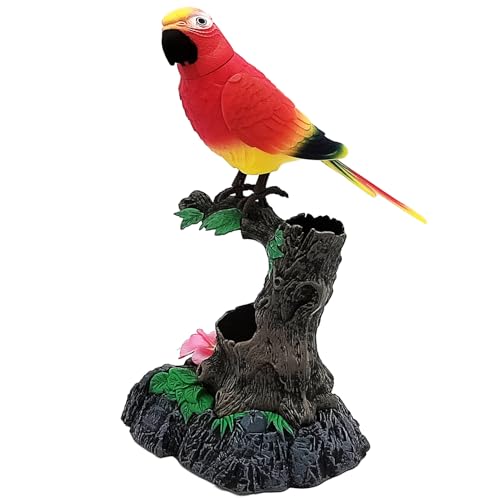 Tipmant Electronic Talking Parrots Realistic Eelectric Birds Toy Office Home Wall Room Table Decoration Recoarding Voice Playback Kids Toys Birthday Gifts Red - Image 1