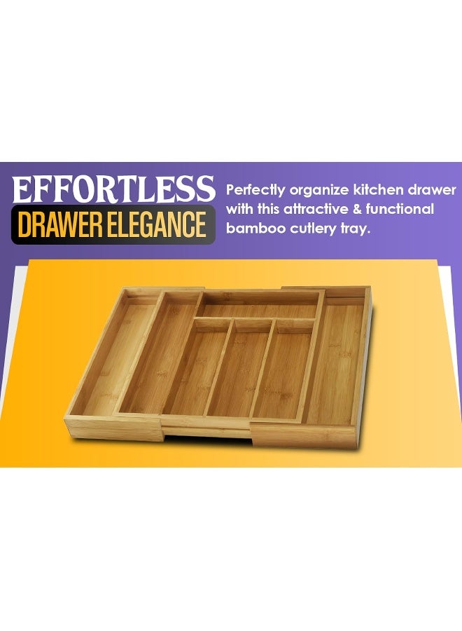 YBM HOME YBM HOME YBM Home 100% Bamboo Kitchen Utensil, Flatware, Cutlery Drawer Organizer Tray 338 (1, 5 Compartment Fixed)  - Image 4
