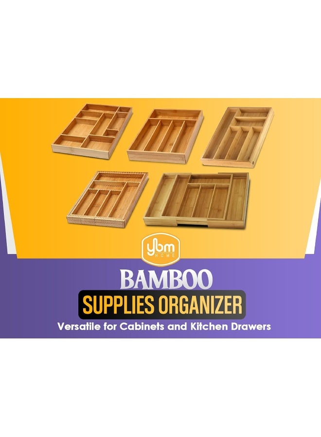 YBM HOME YBM HOME YBM Home 100% Bamboo Kitchen Utensil, Flatware, Cutlery Drawer Organizer Tray 338 (1, 5 Compartment Fixed)  - Image 3