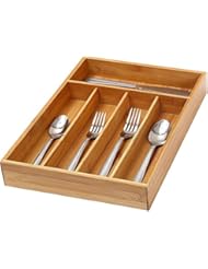 YBM HOME YBM HOME YBM Home 100% Bamboo Kitchen Utensil, Flatware, Cutlery Drawer Organizer Tray 338 (1, 5 Compartment Fixed)  - Image 1