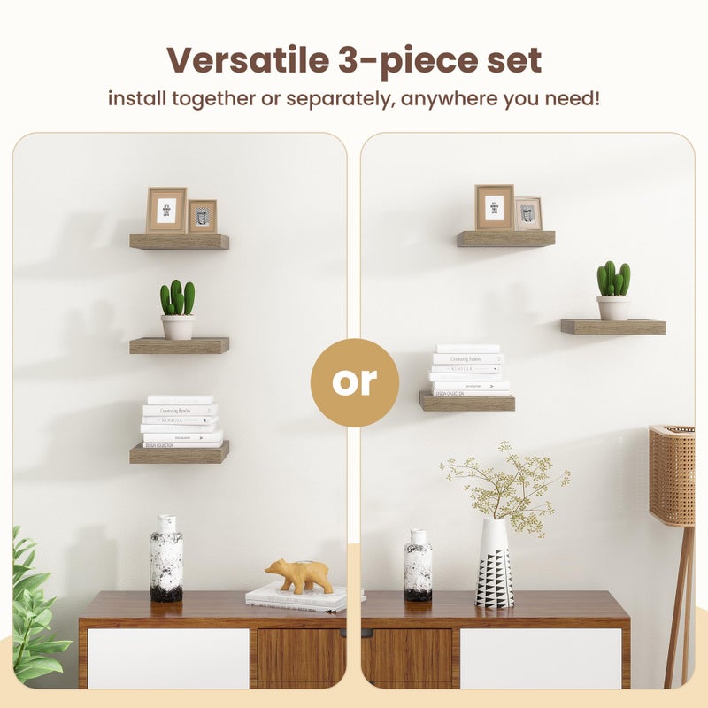 Fun Memories Floating Shelves for Wall - 7.5 Inch Square Shelves with Invisible Brackets, Small Wall Shelf for Living Room, Bathroom, Bedroom, and Kitchen Decorï¼ŒGrey Set of 3 - Image 4