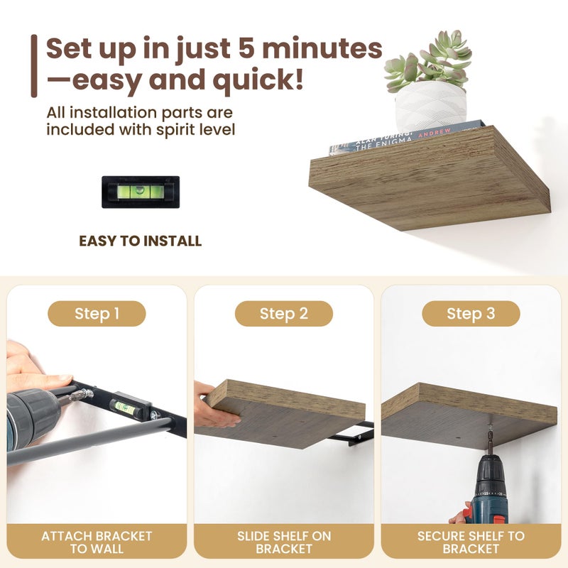 Fun Memories Floating Shelves for Wall - 7.5 Inch Square Shelves with Invisible Brackets, Small Wall Shelf for Living Room, Bathroom, Bedroom, and Kitchen Decorï¼ŒGrey Set of 3 - Image 5