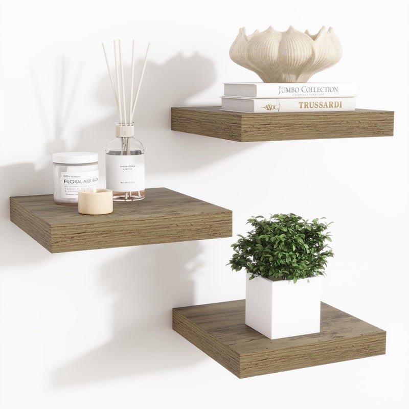 Fun Memories Floating Shelves for Wall - 7.5 Inch Square Shelves with Invisible Brackets, Small Wall Shelf for Living Room, Bathroom, Bedroom, and Kitchen Decorï¼ŒGrey Set of 3 - Image 1