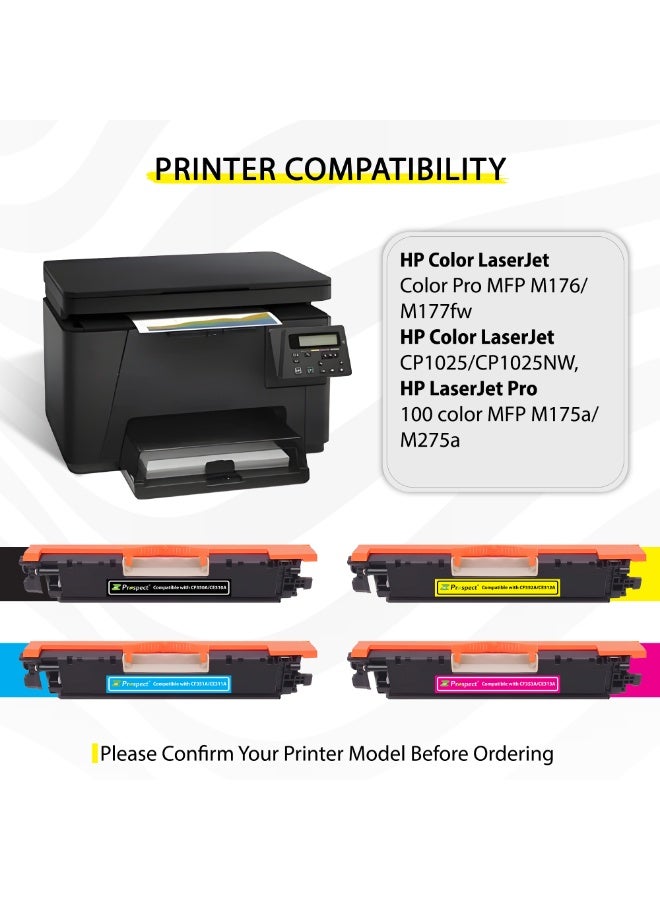Prospect Toner Cartridge 130A 126A Full Set (130A CF350A CF351A CF352A CF353A ) ( 126A CE310 CE311 CE312 CE313 ) Compatible with HP Color LaserJet CP1210 CP1215 CP1510 CP1515 CP1518 CP1525n CP1525nw CM1415fnw CM1312 LaserJet Pro 200 color M251nw M276 (Black Cyan Yellow Magenta 4-Pack) - Image 5