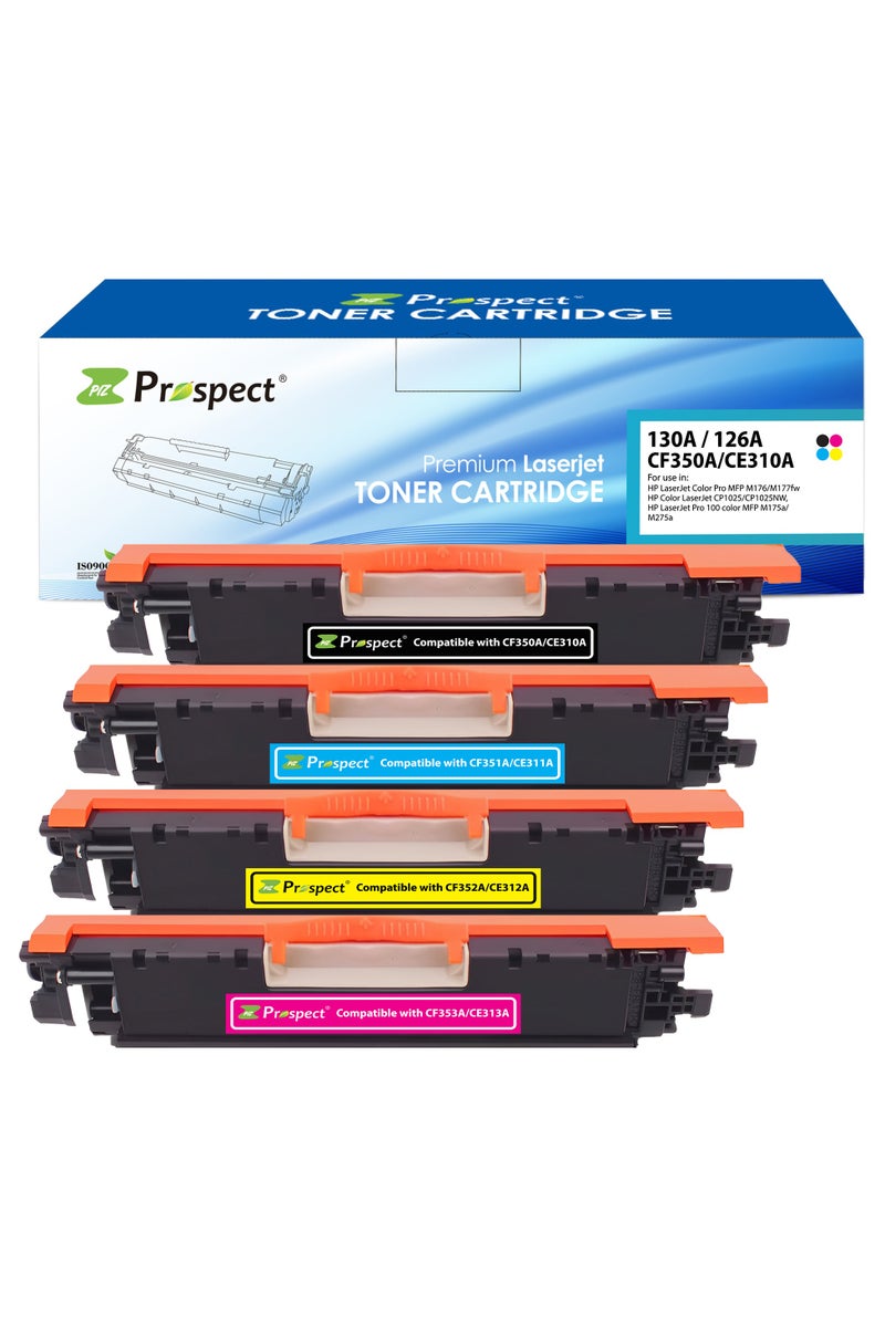 Prospect Toner Cartridge 130A 126A Full Set (130A CF350A CF351A CF352A CF353A ) ( 126A CE310 CE311 CE312 CE313 ) Compatible with HP Color LaserJet CP1210 CP1215 CP1510 CP1515 CP1518 CP1525n CP1525nw CM1415fnw CM1312 LaserJet Pro 200 color M251nw M276 (Black Cyan Yellow Magenta 4-Pack) - Image 1