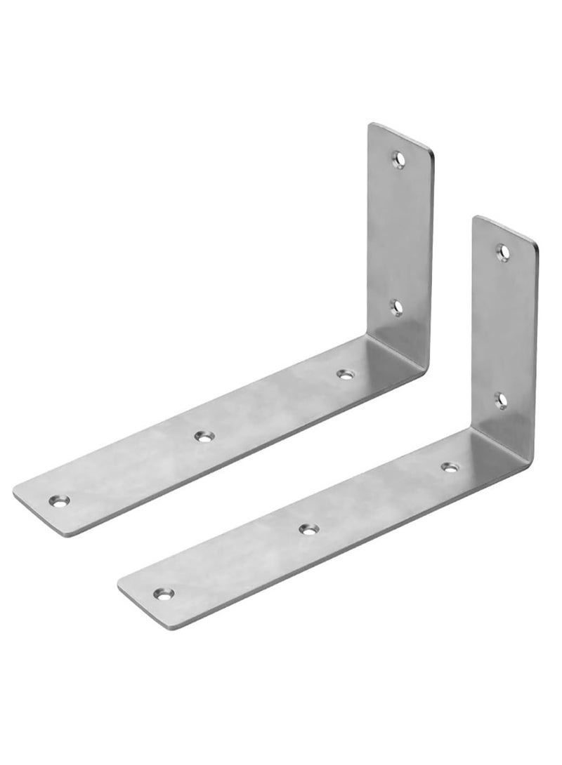 Rubik Shelf Brackets 9 inch - 2pcs Heavy Duty L Shaped 90-Degree Right Angle Corner Brace Joint Brackets for Table Bench Space Saving DIY - Silver  - Image 1