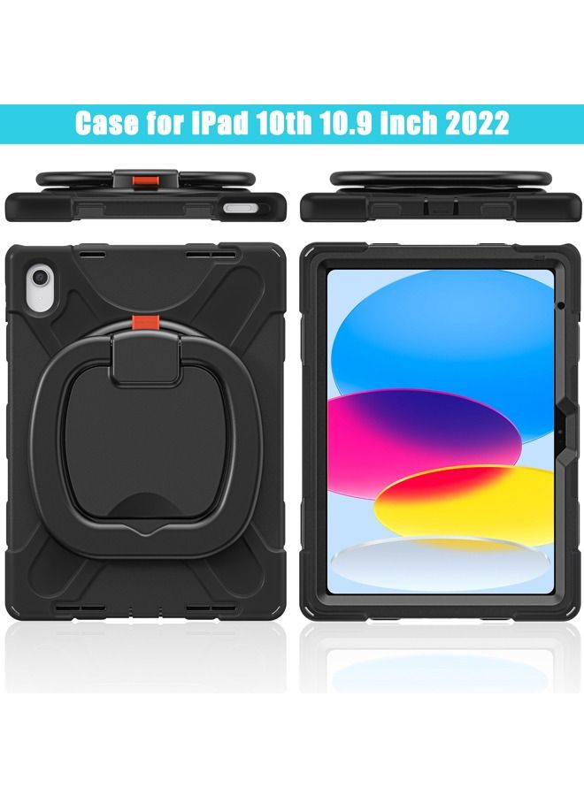 كابتن تيك جراب iPad من الجيل العاشر 2022 مطور من الدرجة العسكرية واقي من السيليكون شديد التحمل iPad 10th Gen 10.9 inch 2022 غطاء حامل قلم رصاص حامل دوار مقبض حزام الكتف - Image 2