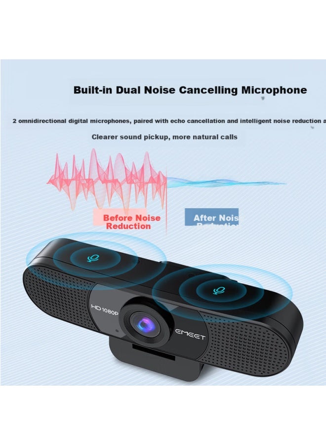 Emeet Yimi Video Conference Computer Webcam, Built-in Dual Noise Reduction Microphone, Plug-and Direct Connection, C960, Midnight Black - Image 2