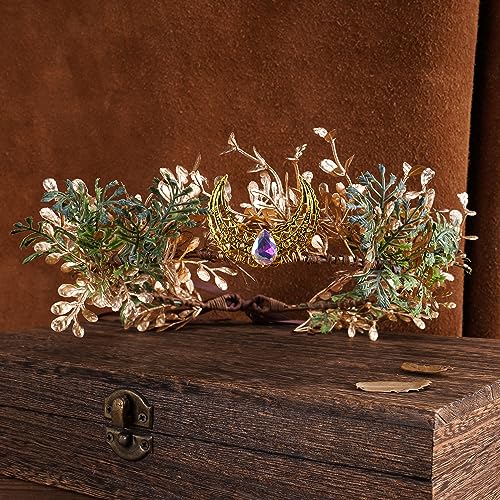MOSTORY Blue Woodland Elf Crown - Elf Flower Headpiece Forest Floral Tiara Elven Leaf Circlet for Women Renaissance Renfaire Accessory Halloween Cosplay - Image 4