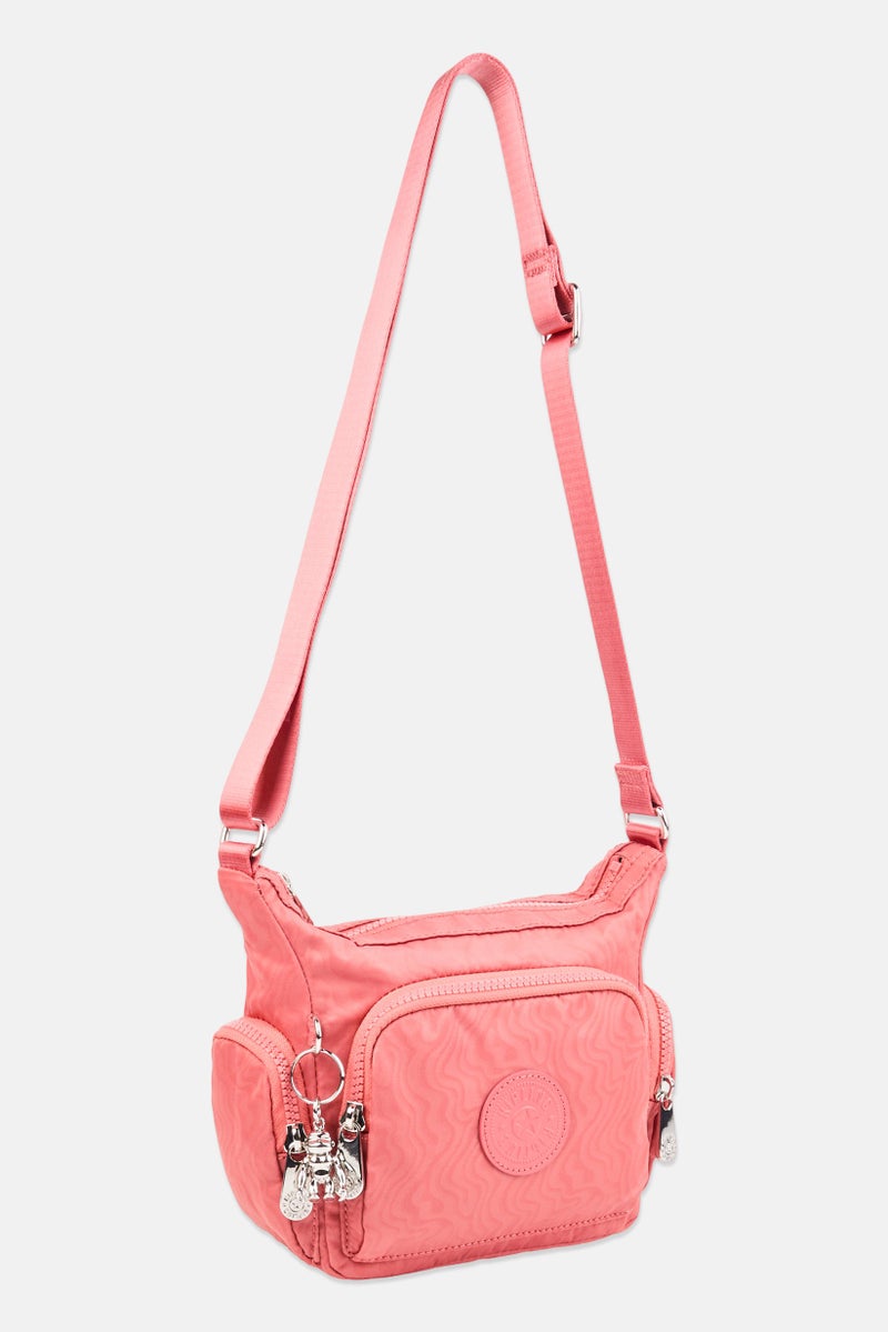 kipling حقيبة كتف نسائية بشعار العلامة التجارية مع حلقة مفاتيح، وردي قديم - Image 2