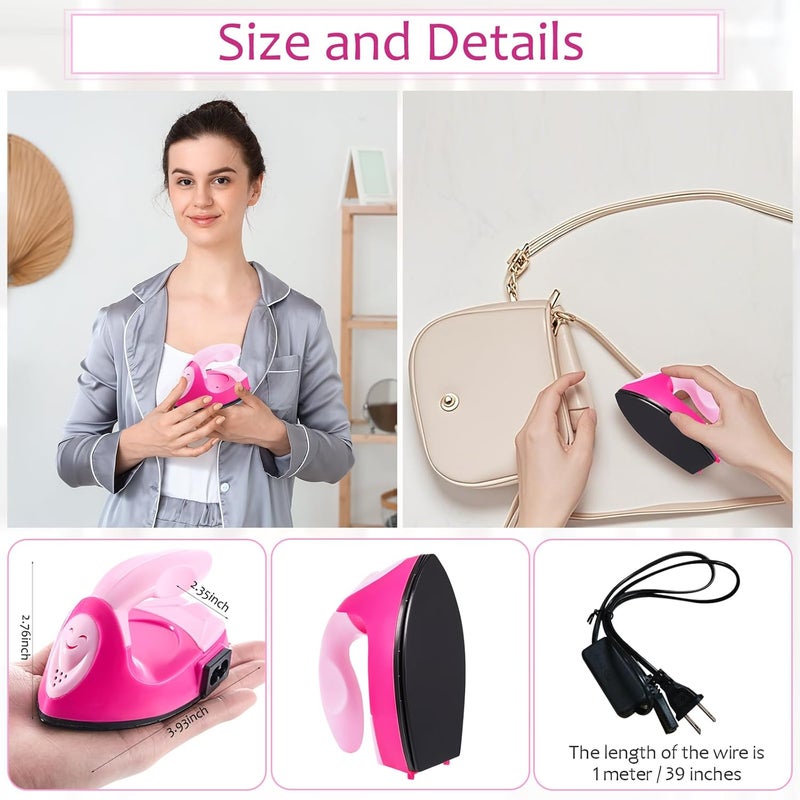 Honoson Mini Craft Iron Mini Heat Press Small Iron 3.93 x 2.36 x 2.76 in Portable Handy Tiny Flatiron with Charging Base Accessory for Fuse Bead Patch DIY Heat Transfer Vinyl(Pink, Light Pink) - Image 2