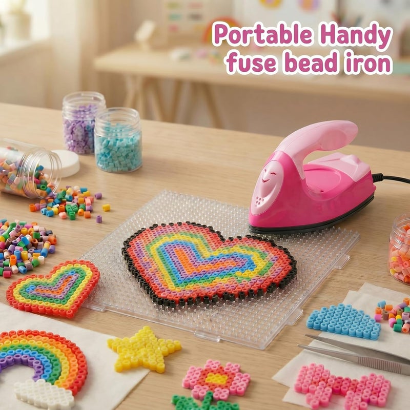 Honoson Mini Craft Iron Mini Heat Press Small Iron 3.93 x 2.36 x 2.76 in Portable Handy Tiny Flatiron with Charging Base Accessory for Fuse Bead Patch DIY Heat Transfer Vinyl(Pink, Light Pink) - Image 4