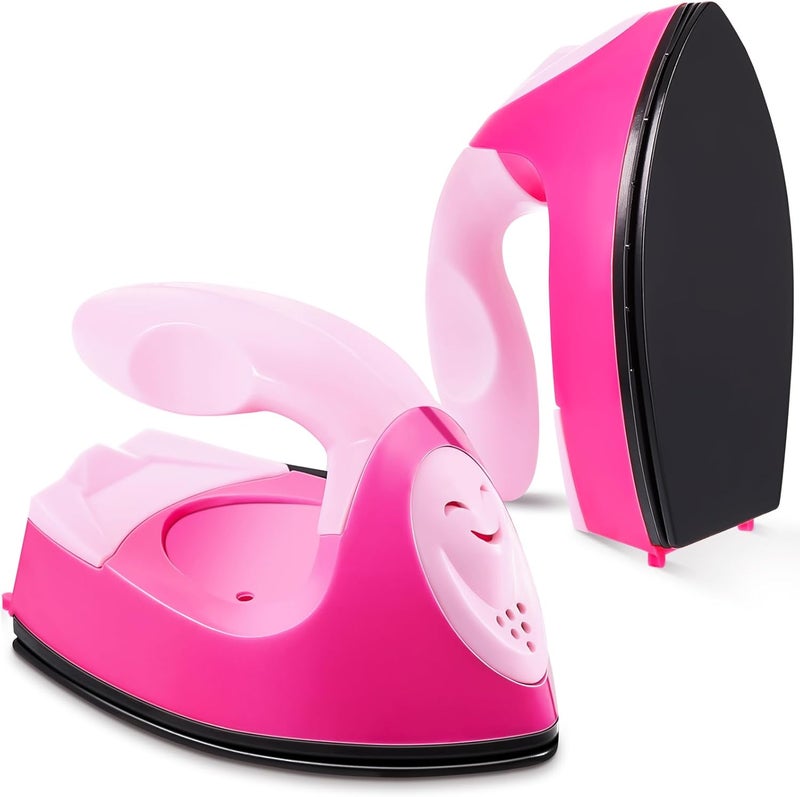Honoson Mini Craft Iron Mini Heat Press Small Iron 3.93 x 2.36 x 2.76 in Portable Handy Tiny Flatiron with Charging Base Accessory for Fuse Bead Patch DIY Heat Transfer Vinyl(Pink, Light Pink) - Image 1