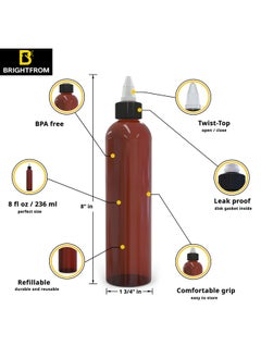 BRIGHTFROM BRIGHTFROM Twist Top Applicator Bottles, 8 OZ, Squeeze Empty Plastic Bottles, Black Nozzle, BPA-Free, PET, Refillable, Open/Close Nozzle - Multi Purpose (Amber)  - Image 2