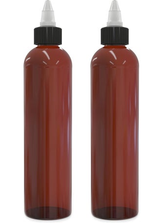 BRIGHTFROM BRIGHTFROM Twist Top Applicator Bottles, 8 OZ, Squeeze Empty Plastic Bottles, Black Nozzle, BPA-Free, PET, Refillable, Open/Close Nozzle - Multi Purpose (Amber)  - Image 1