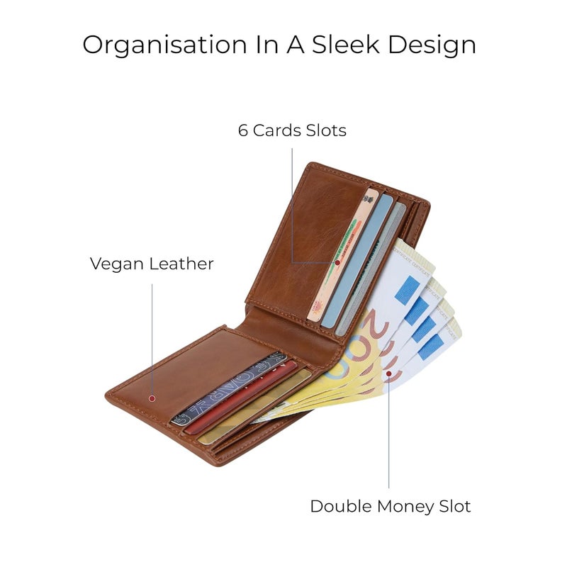 EUME Nova Wallet for Men, Rustic Green | Slim Bifold Premium Vegan Leather | 6 Card Slots, 2 Compartments, 2 Slip Pockets | Stylish & Durable Men Wallet | Perfect for Everyday Use - Image 4