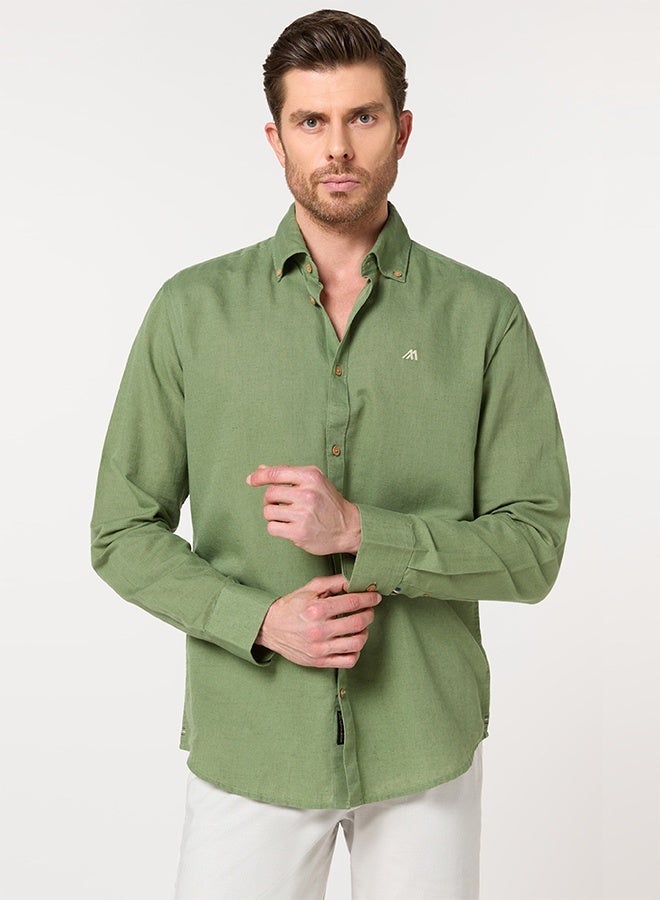مانرزم The Spice Market Green Linen Shirt with Exotic Warmth - Image 1