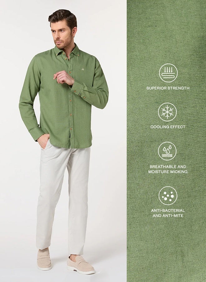مانرزم The Spice Market Green Linen Shirt with Exotic Warmth - Image 3