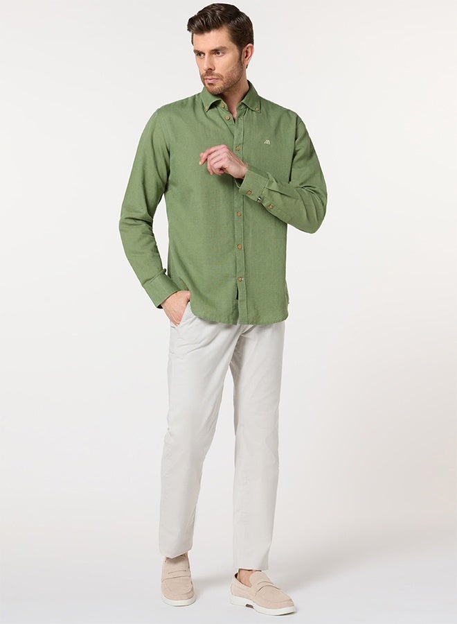 مانرزم The Spice Market Green Linen Shirt with Exotic Warmth - Image 4