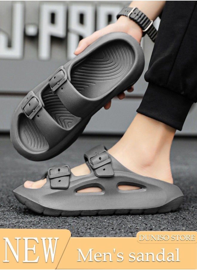 DUNISO - Men's slippers Summer Sandals Lightweight Slide Sandal with Non-slip Soles Thick Sole Beach Slipper Breathable Slip-on Sandal House Flat Slipper for Indoor and Outdoor - Image 1