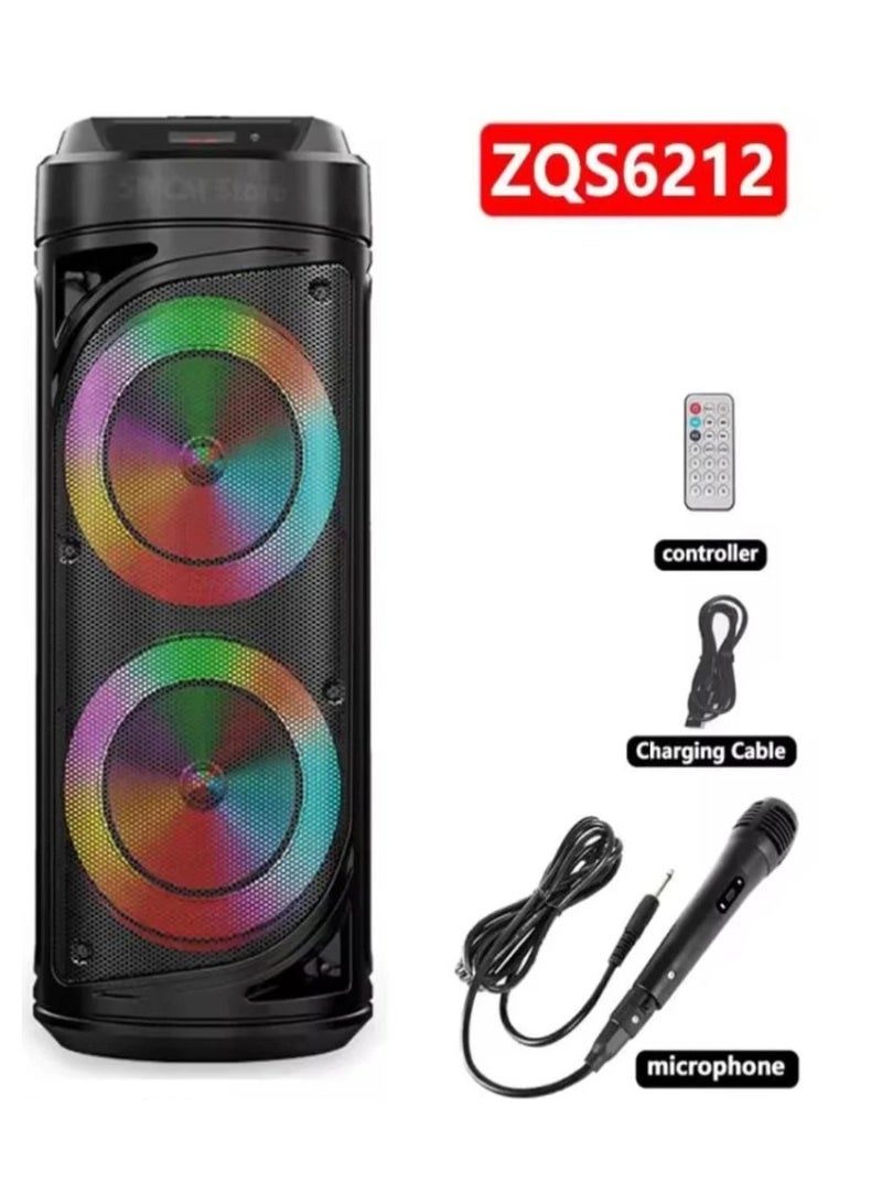 مكبر صوت ZQS6212 ببطارية 3000 مللي أمبير مع إضاءة LED و ميكروفون سلكي - Image 1