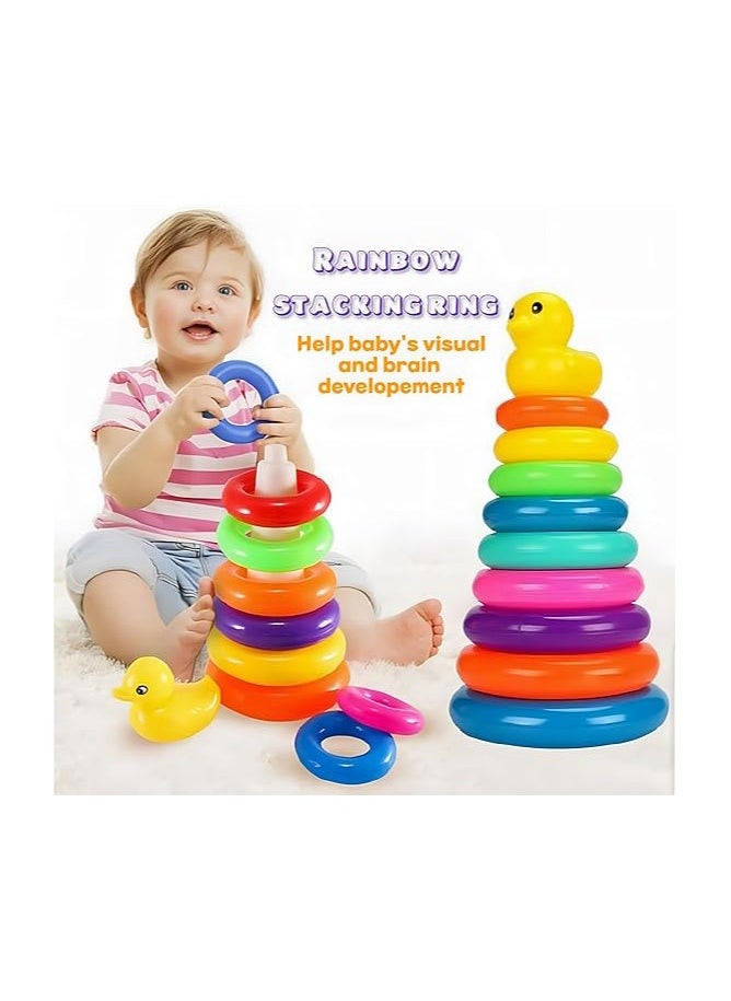 Colorful Stacking Rings for Babies & Toddlers - Sensory Play Set Rainbow Stacking Toy - Baby Play with learning  - Image 2