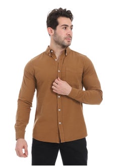 Andora Fitted Gabardine Casual Shirt_Brown  - Image 1