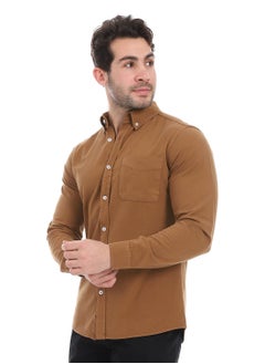 Andora Fitted Gabardine Casual Shirt_Brown  - Image 2