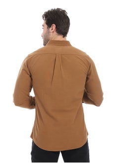 Andora Fitted Gabardine Casual Shirt_Brown  - Image 3