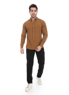 Andora Fitted Gabardine Casual Shirt_Brown  - Image 5